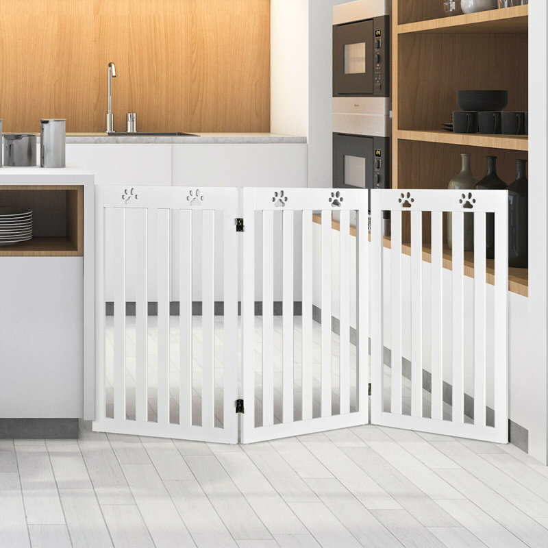 Telles Wood Free Standing Pet Gate, 36" H x 59.5" W x 0.5" D, White
