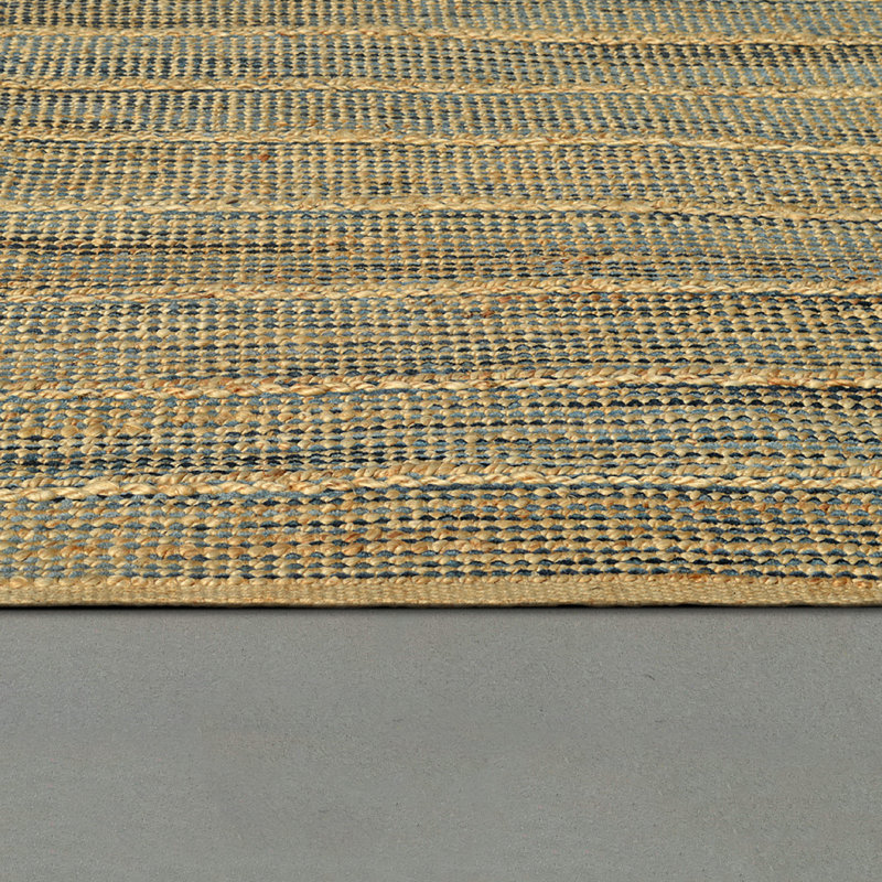 Tapis rayé naturel / bleu Robert-Junior, Rectangle 5 pi x 8 pi