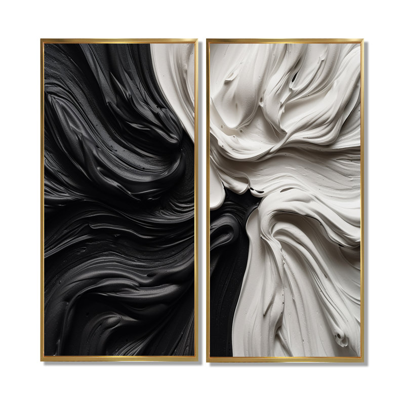 Art mural noir sur toile de rêve marbré noir et blanc IV, H 32 po x l 32 po, Reproduction encadrée sans passe-partout, Doré