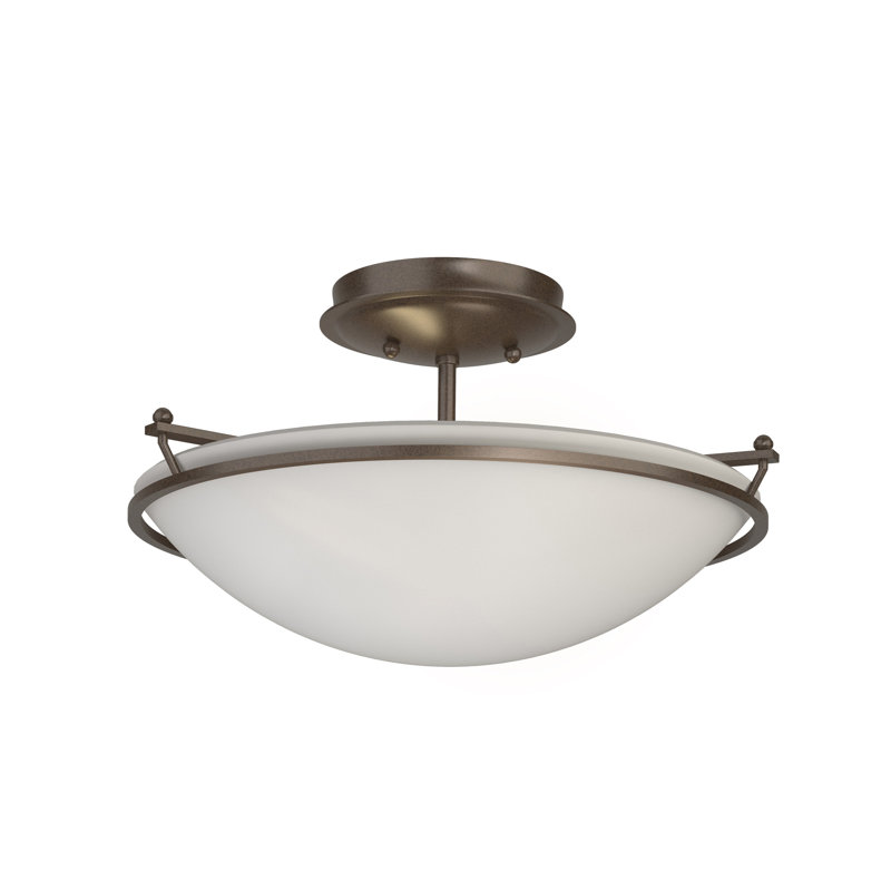 Simple Lines Bowl Semi Flush Mount, Bronze, Opal, 7.1" H x 14.5" W x 14.5" D
