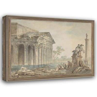 "Architectural Capriccio with Roman Monuments and Washerwomen" by  Manner Of Hubert Robert - Gallery Wrap Canvas Wall Art