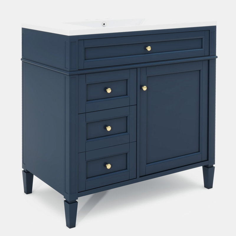 Meuble-lavabo simple 35,03 avec comptoir, Bleu marine