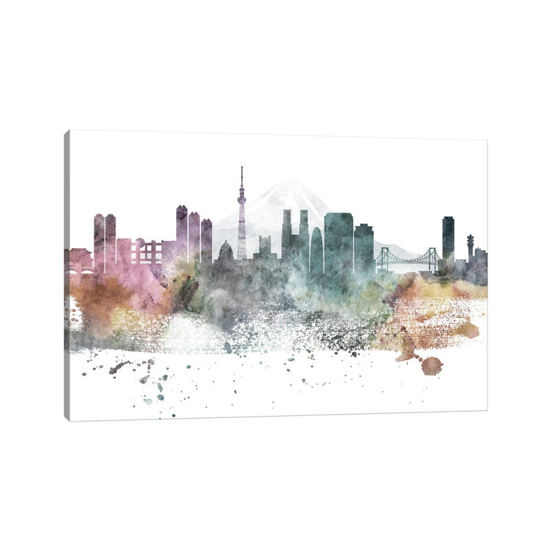 Tokyo Pastel Skylines - Wrapped Canvas Painting, 20.32cm H x 30.48cm W x 1.91cm D