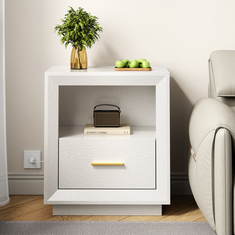 Charging Nightstand With 2 AC Outlets, 1 USB, and 1 Type-C port, White 1 PCS