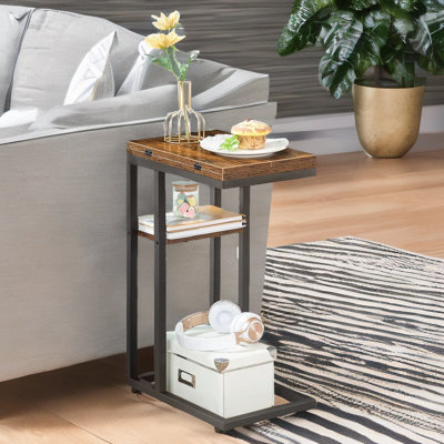 Naarden Rustic C Shaped Table Foldable End Table Industrial Side Sofa Tables Living Room