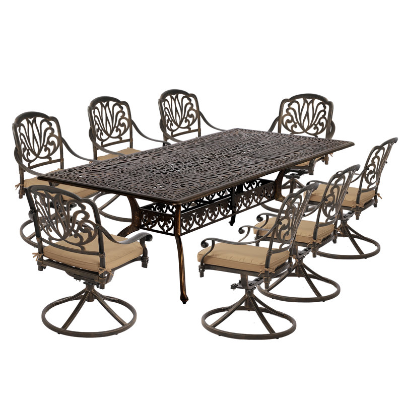 Atreyu 8 - Person Patio Dining Set with Rectangular Table , Cushions Included, Brown