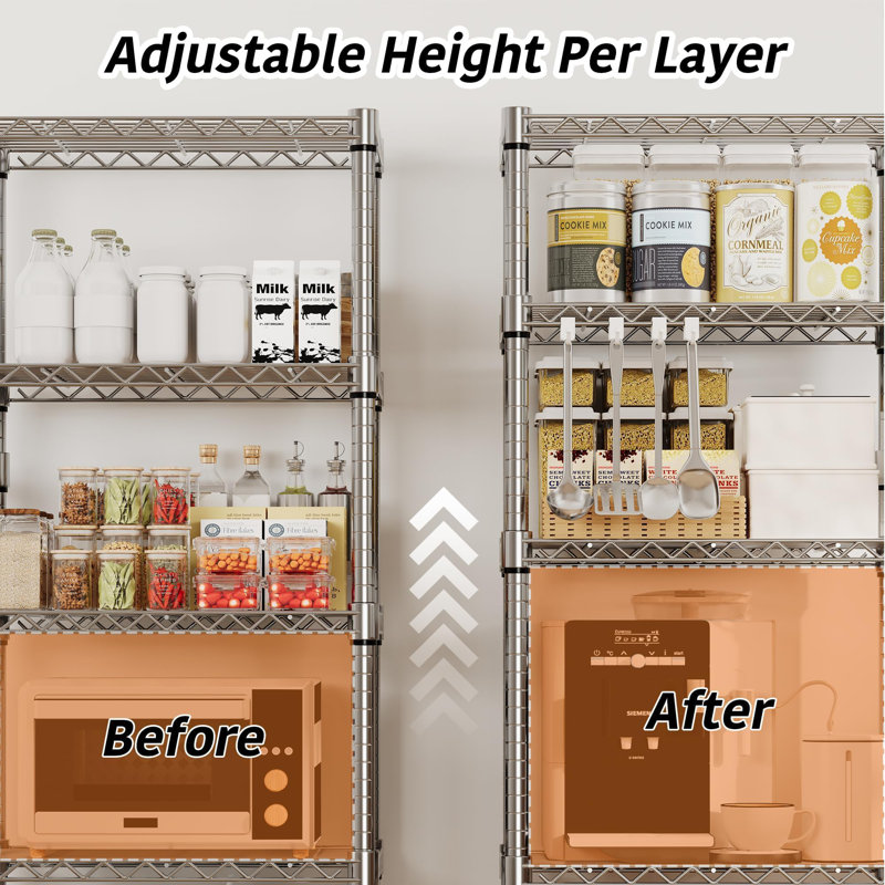 Étagère de rangement en fil métallique à 5 niveaux avec roulettes Tablette en métal robuste de 61 pouces à tablettes réglables avec poignées latérales pour le garage de cuisine Garde-manger l 23,6 po x P 11,8 po x H 61,8 po