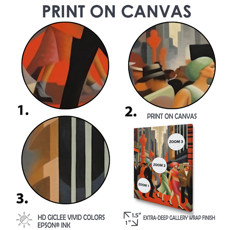 Art déco rétro City Life - Décoration murale mode femme, H 40 po x l 30 po x P 1,5 po, Cadre flottant blanc