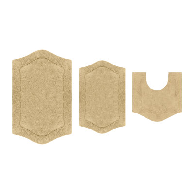 Morissette 100% Cotton Bath Rug, Non-Slip, Quicky Dry, Machine Washable, Absorbent - 3 Piece Set