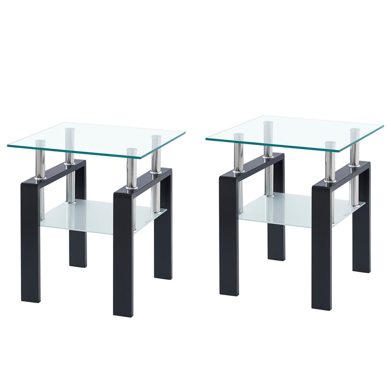Table de bout en verre Catasha, H 20,5 po x l 17,72 po x P 17,72 po, Transparent / brun, 2
