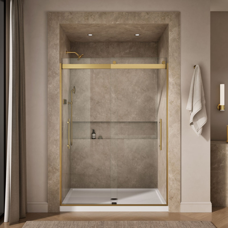 Levity Plus Less Sliding Shower Door, 81-5/8" H x 56-5/8 - 59-5/8" W, With 3/8" Thick Crystal Clear Glass, Bronze