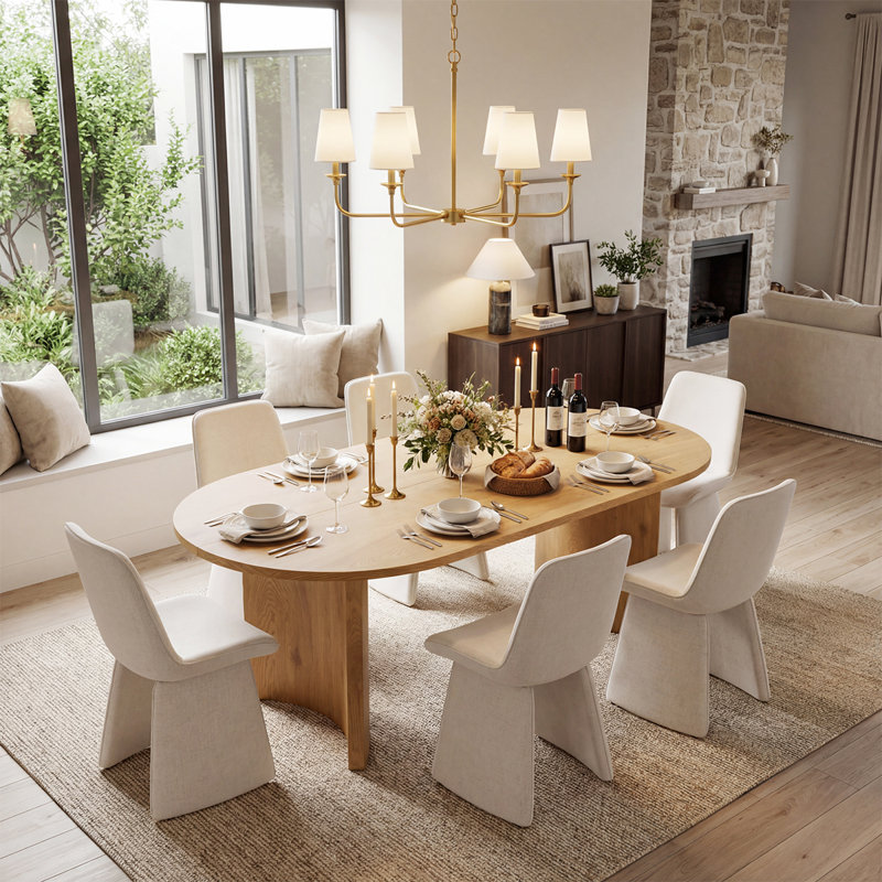 Ensemble de salle à manger 79 po pour 6 personnes, ensemble de salle à manger moderne en grain de bois avec chaises rembourrées