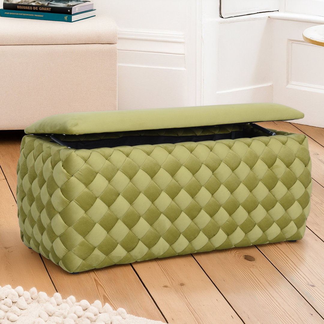 97cm Wide Velvet Rectangle Solid Colour Standard Ottoman with Storage