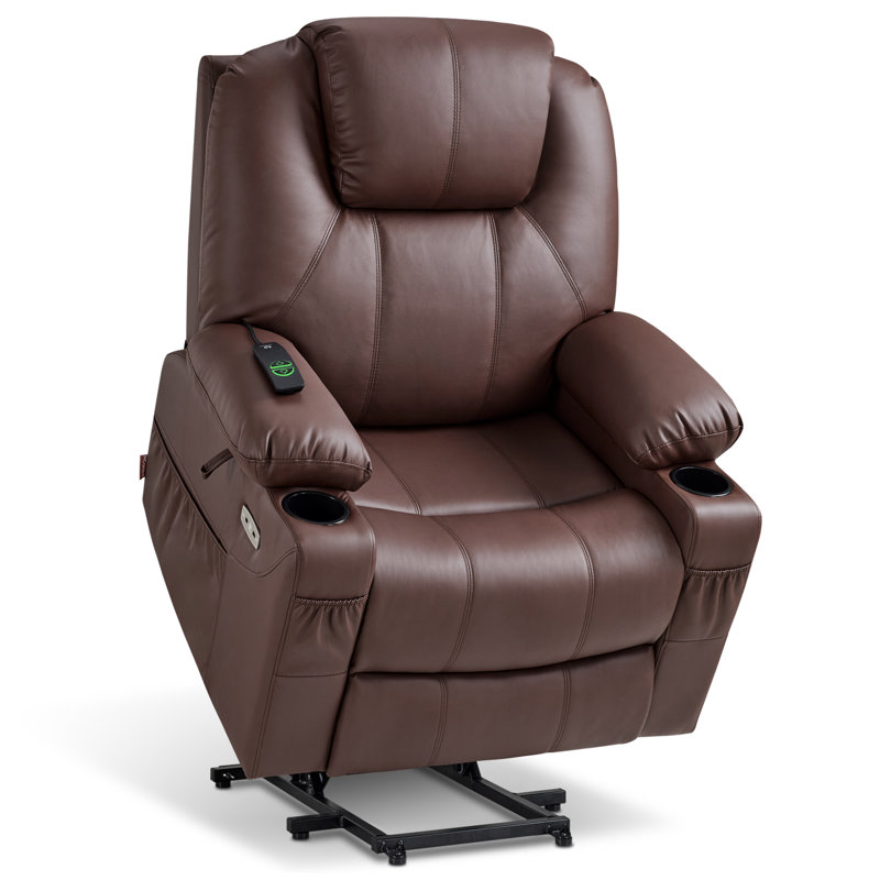 Power Recliner Lift Chair with Massage and Heat for Big and Tall People, 3 Positions, Faux Leather, Light Brown Faux Leather