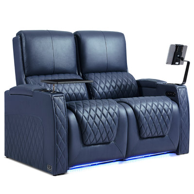 Haiylee Zero Gravity Home Theater Seating Top Grain Leather Recliner Sofa Power Headrest Footrest by Wildon Home