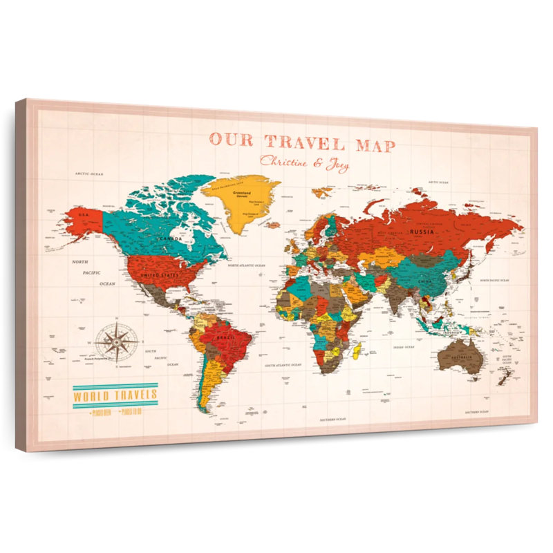 Carte du monde personnalisable Our Travel II, H 30 po x l 45 po, Oui