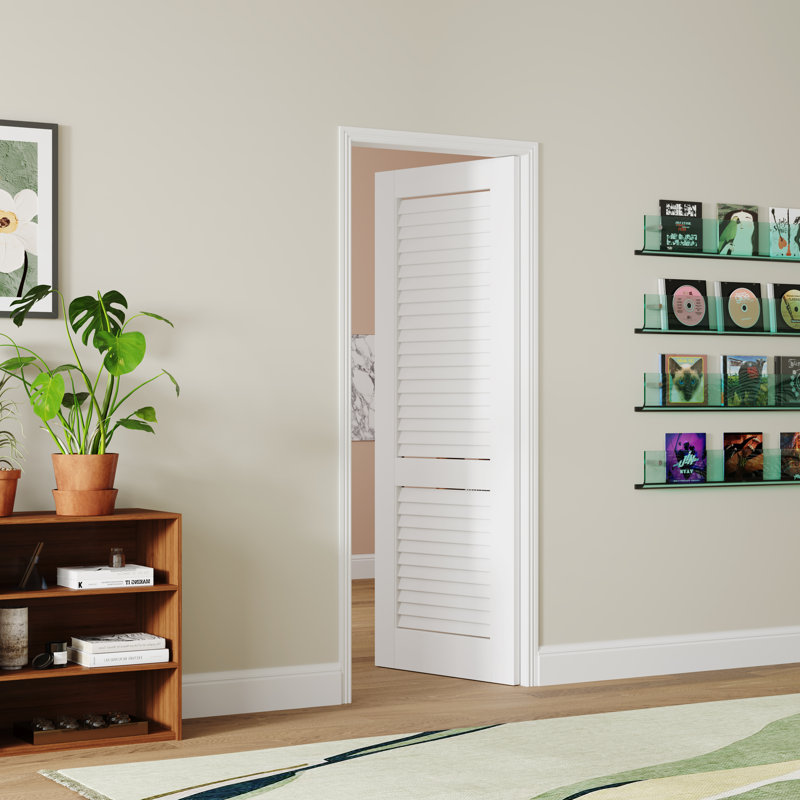 Portes françaises à l'intérieur avec garde-manger - Portes à âme solide pré-finies avec dalle de conception standard à persiennes blanches (sans poignée ni cadre)
