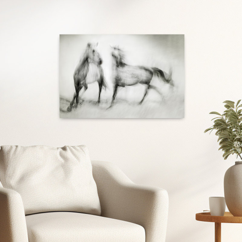Chevaux sauvages en mouvement, art énergétique abstrait, 16" H x 24" W