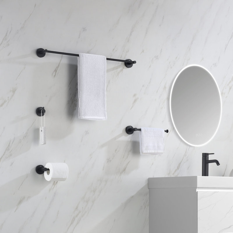 Circular 4 - Piece Bathroom Hardware Set, Matte Black
