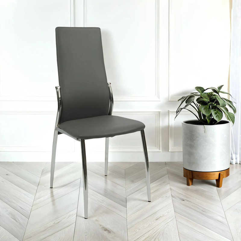 Nova Faux Leather Dining Chair With Chrome Legs And Sides, Grey, 1