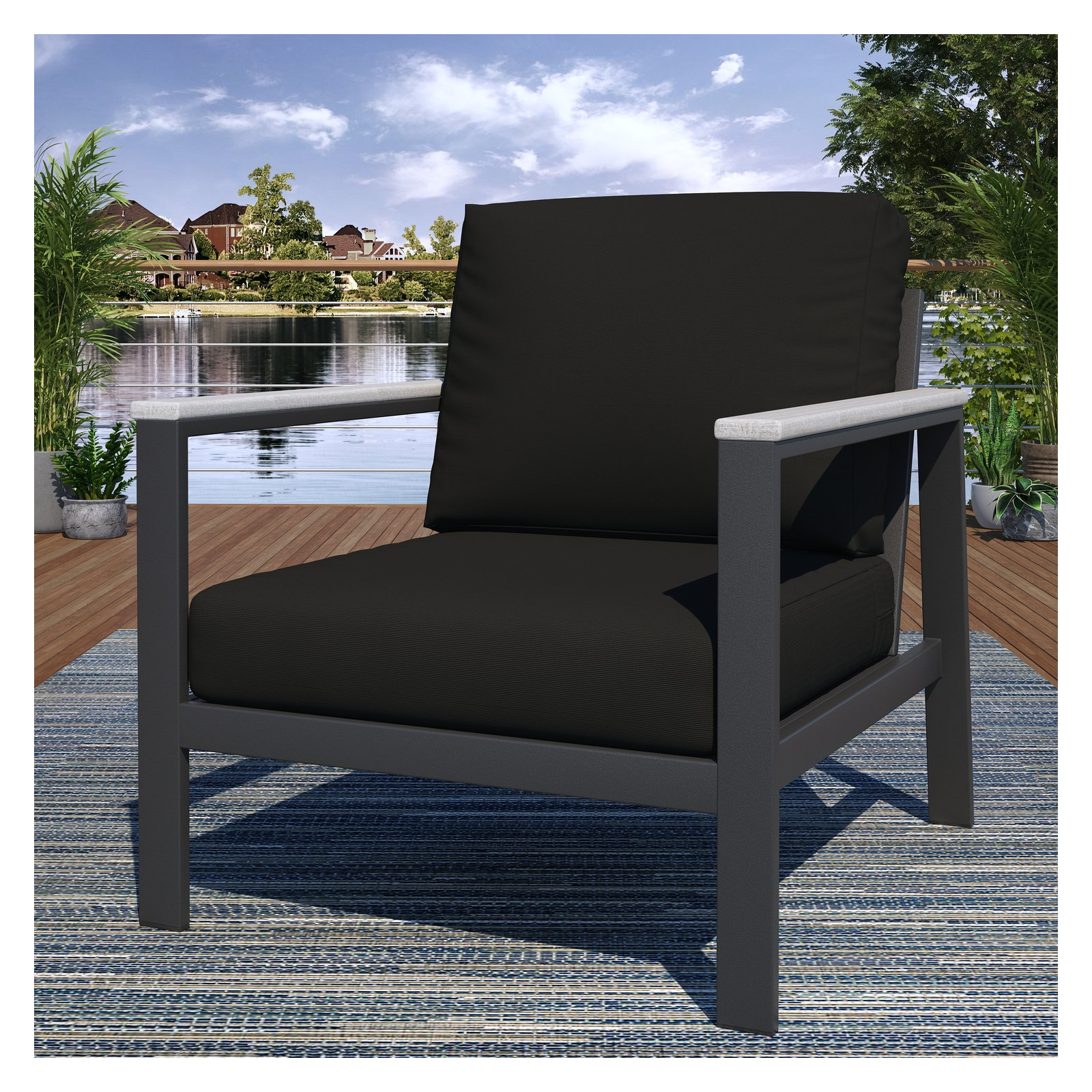 Townsend Outdoor Patio Lounge Chair with Sunbrella Cushions, Canvas Black Sunbrella® Canvas, White