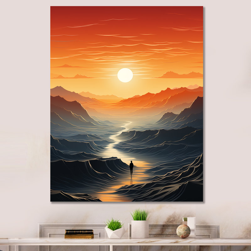 «Solutitude Desert Walk At Sunset» - art mural désert, Toile tendue, H 32 po x l 16 po x P 1 po