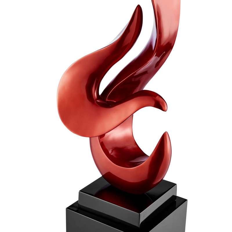 Sculpture de plancher en résine faite à la main avec base Aj Flame, Rouge métallique / noir