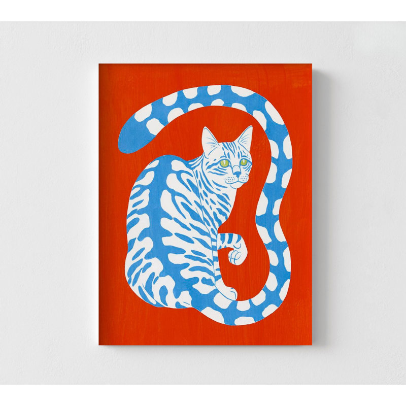 «Complementary House Cat I» par Grace Popp, décor d'illustration de chat bleu, impression d'affiche de chat maison, décoration de salon moderne de chat