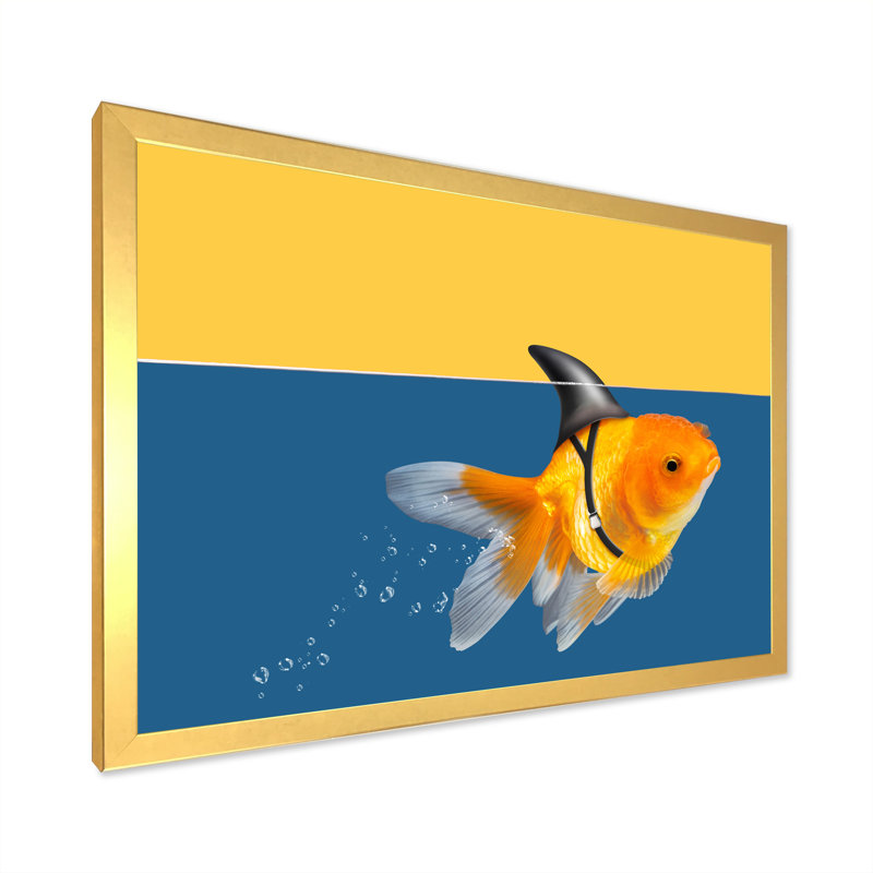 " Goldfish Shark Swimming ", Gold Picture Frame, 12" H x 20" W x 1" D