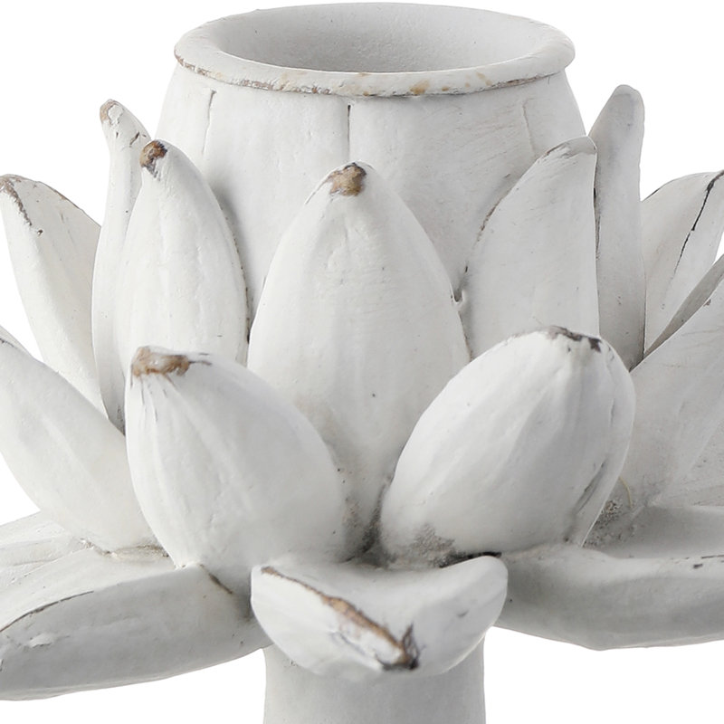 Bougeoir de table en résine, H 5,63 po x l 3,86 po x P 3,86 po, Blanc