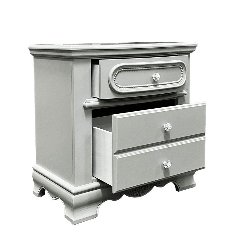Grey Nightstand With 3 Drawers, Offering Ample Bedroom Storage 3 For A Charming And Practical
