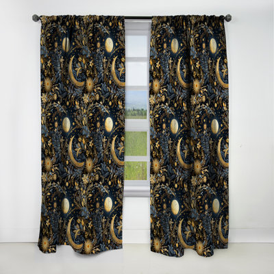 Blue Celestial Boho Pattern II - Abstract Boho Curtain - Blackout Abstract Curtain - 1 Panels