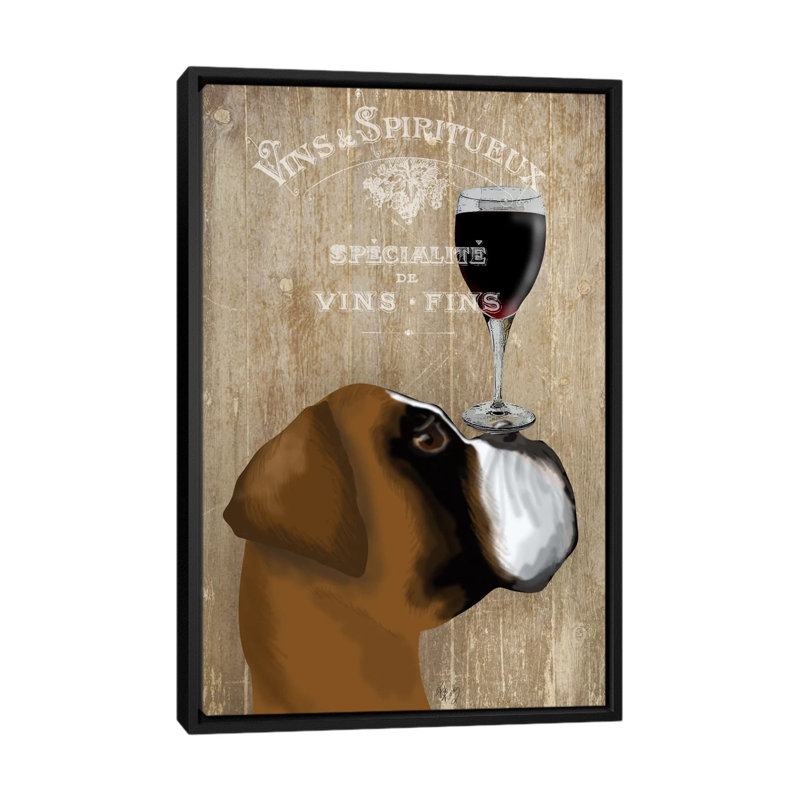 « dog aou vine boxer », impression sur toile, H 26 po x l 18 po x P 1,5 po, Toile avec cadre noir, Pas de tapis