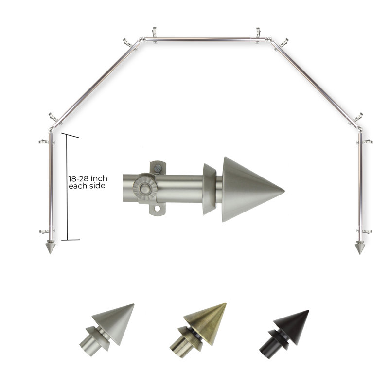 Ioved Adjustable 28" to 48" 0.81" Bay Window Single Curtain Rod, 18-28" (each side), Satin Nickel