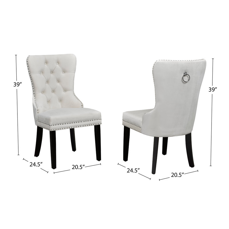 Chaise d'appoint en velours capitonné Maroney, Crème