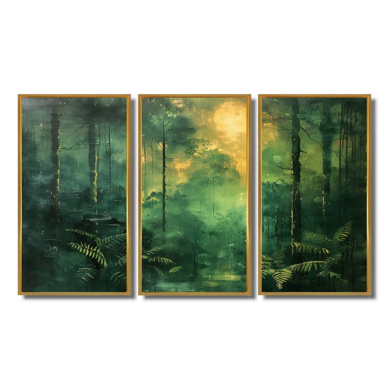 Ensemble de salon mural Elmingham, Toile avec cadre flottant or, H 40 po x l 60 po x P 1 po