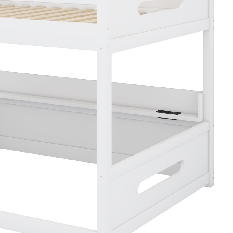 Lit superposé moderne avec tablettes de rangement intégrées et stations de charge USB intégrées, White
