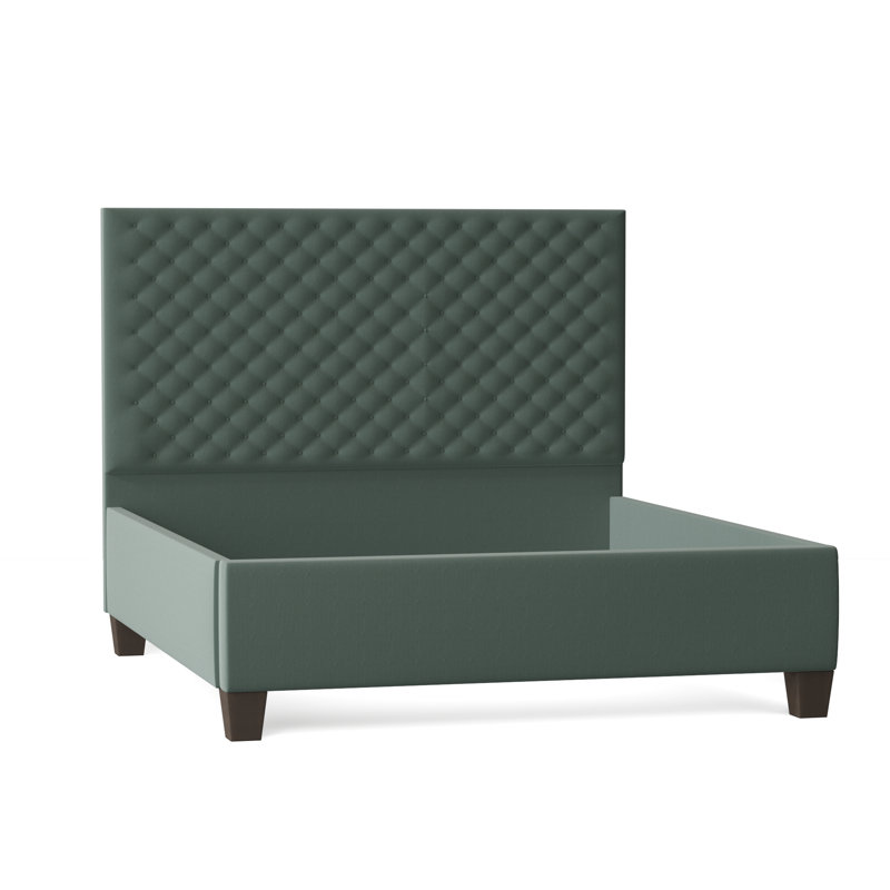 Leigh Upholstered Bed, Queen, Bella Black Performance Velvet, Brown Mahogany
