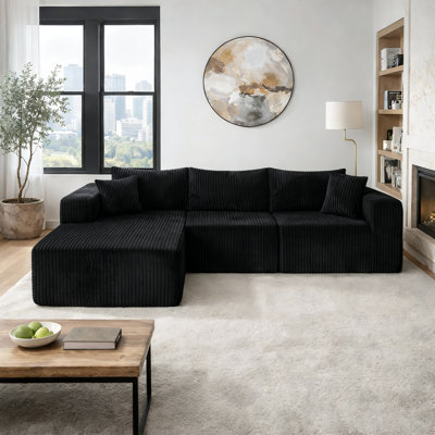 110” Modular Sectional Cloud Sofa for Living Room Modern Minimalist couch with L-Shaped Chaise Upholstered Boneless Corduroy Couch, Deep Seat, No Assembly Required, Beige