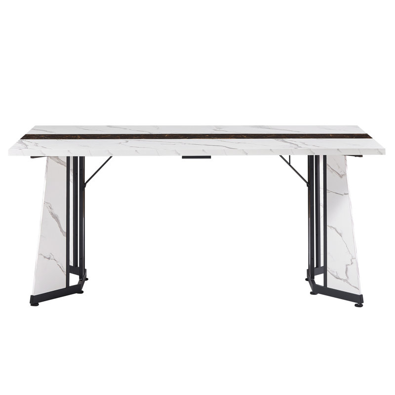 Grande table de salle à manger rectangulaire 70,9 ", grand bureau imperméable en grain de marbre pour 8 personnes, table de salle à manger familiale de luxe avec pieds réglables pour la cuisine, le salon, le bureau, blanc