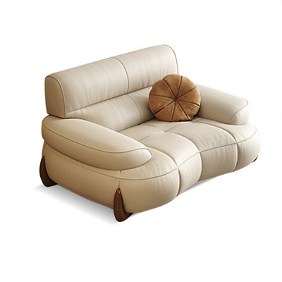Creamy-white Genuine Leather Cushion Arm Chair