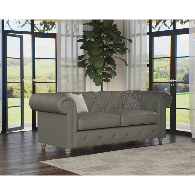 Melrose 3 Seater Leather Sofa, Washed Oak, Stone Grey