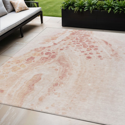 Tapis extérieur lavable abstrait saumon et ivoire 5 pi x 8 pi