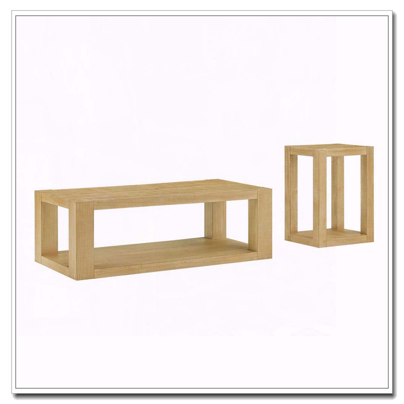 2-Piece Modern 2-Tier Rectangular Coffee Table Set, 1 Coffee + 1 Side Table