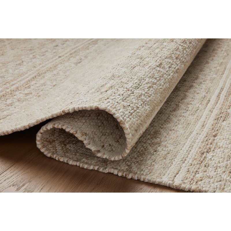 Sand and Ivory Geometric Wool Cotton Flatweave Rug 3'-6" x 5'-6"