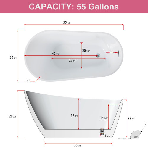 ABRUZZO 55'' x 27.56'' Freestanding Soaking Acrylic Bathtub | Wayfair