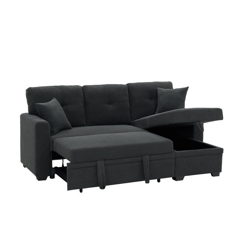 71 " Caramel Sectional Sofa With Pull Out Bed，L Shaped Couch With Reversible Storage Chaise, Dark Gray