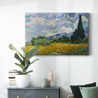 Champ de blé avec cyprès - Toile tendue avec châssis