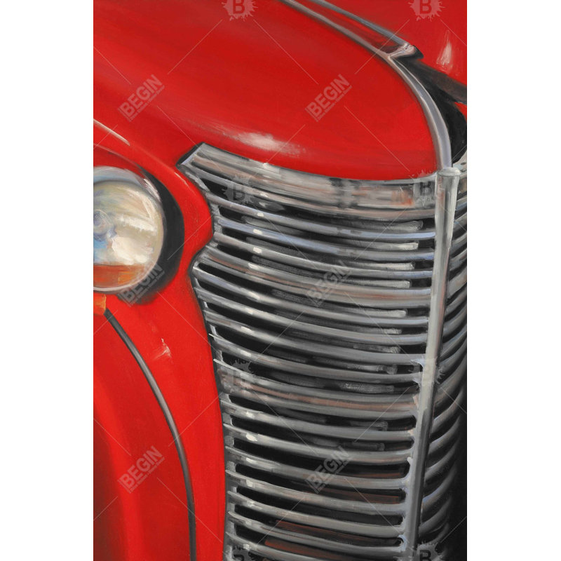 Gros plan d'une grille de voiture des années 50 | Art mural rétro sur toile pour le salon