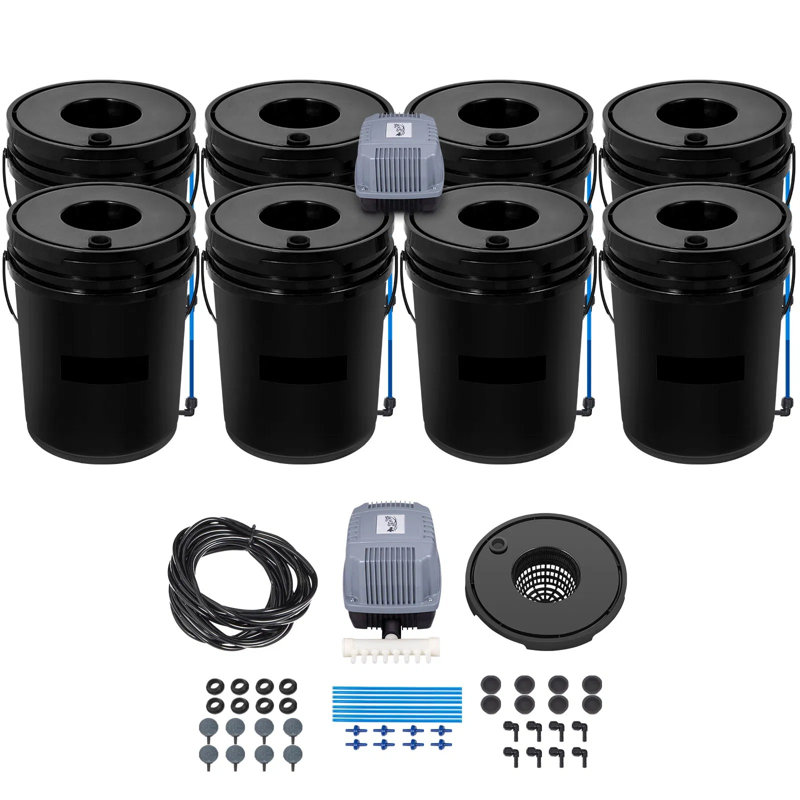 DWC Hydroponic System 5 Gal, 8 Buckets